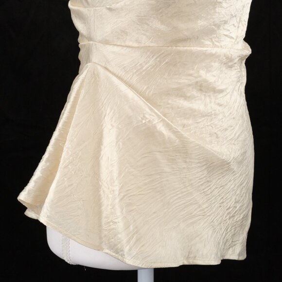 Alexander McQueen Asymmetrical Ruched Smashed Satin Top, Oyster, IT 36 (US 0) - Picture 6 of 14